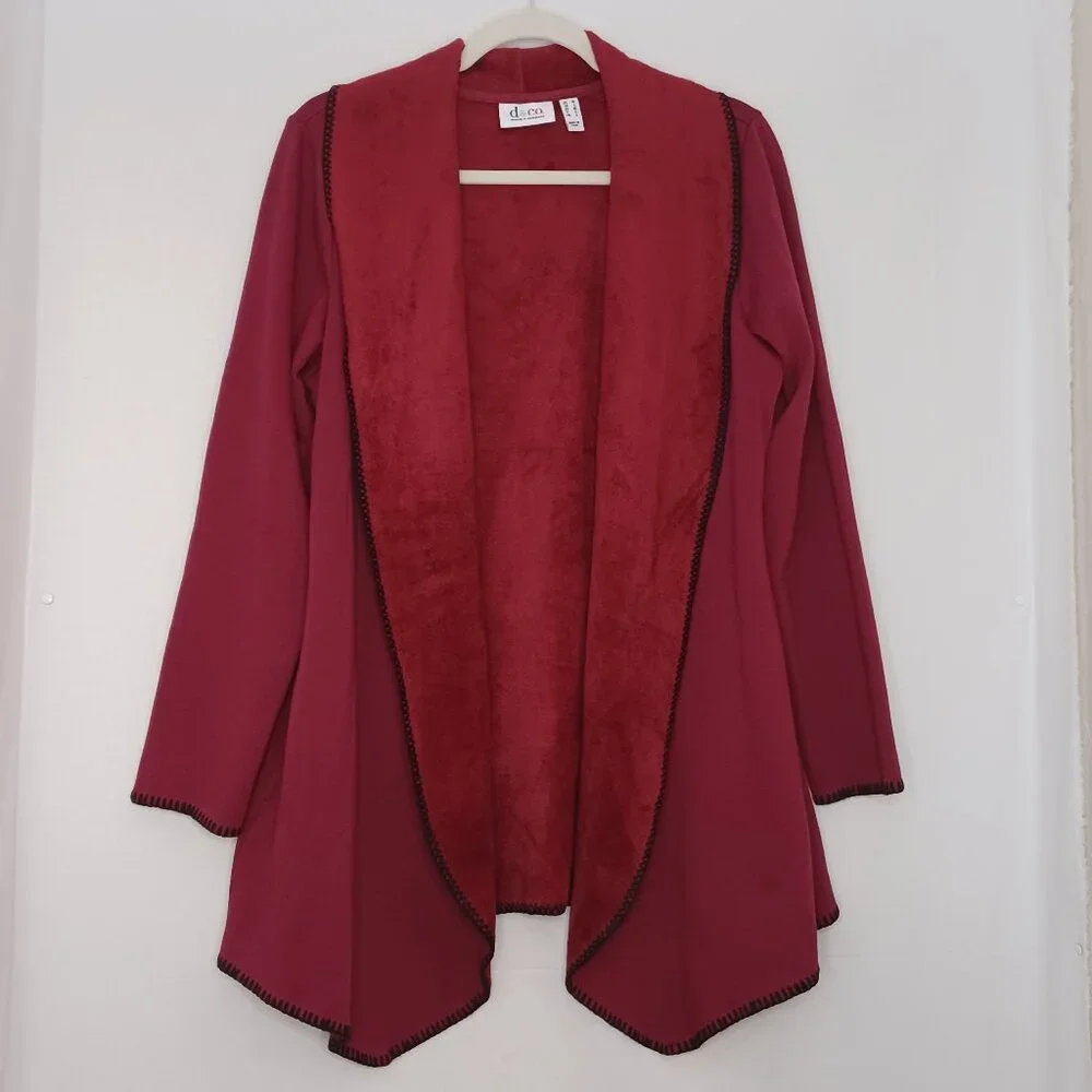 Women's D. & Co. Wine‎ Color Open Front Cardigan with Pockets Size Medium